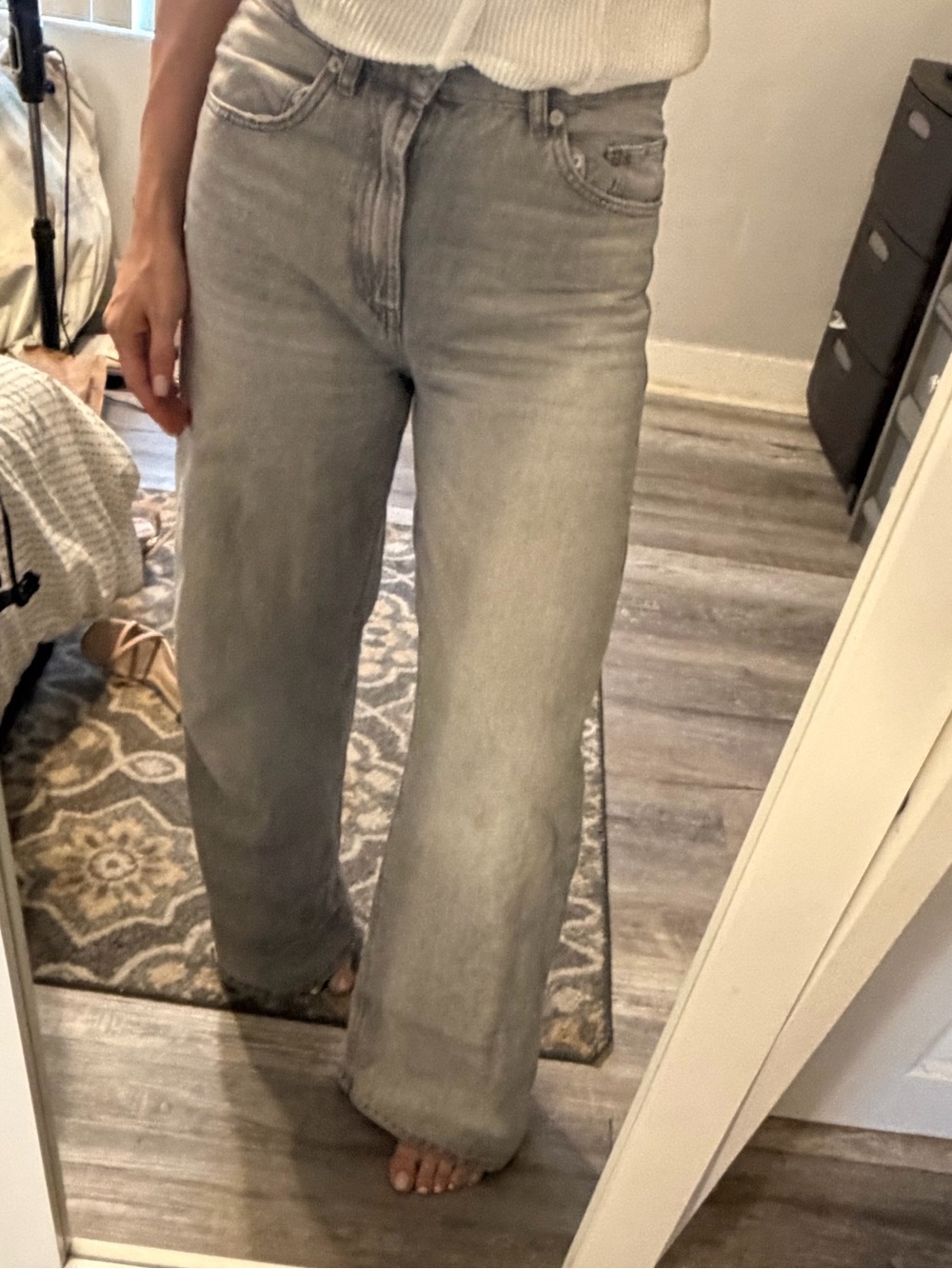 Zara Grey High-Rise Wide Leg Jeans